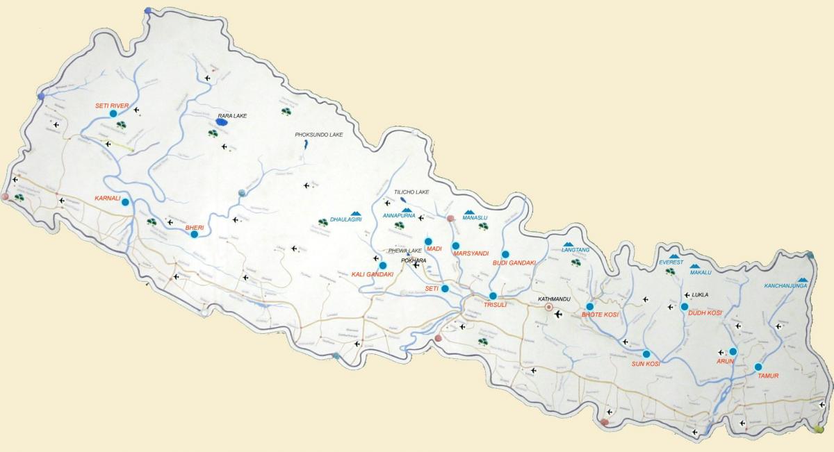 карта на Непал, с езера