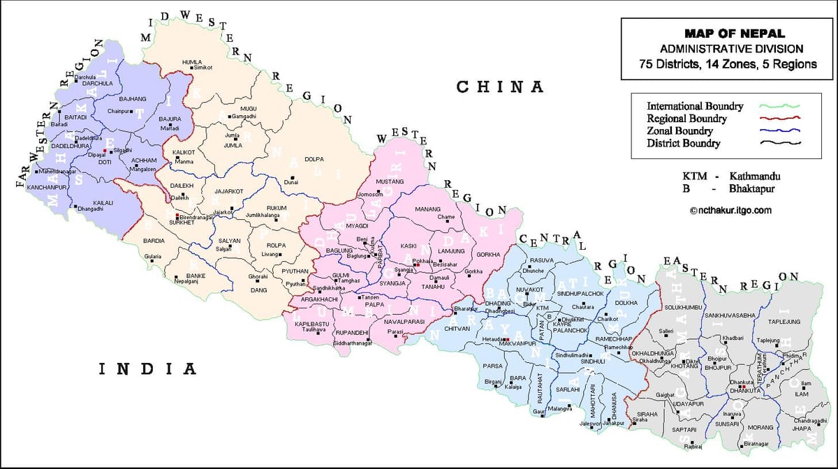 Непал 75 област на картата