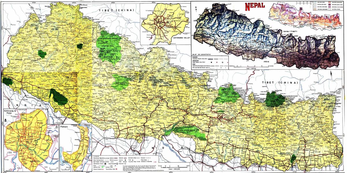 Пътна карта на Непал с разстояние