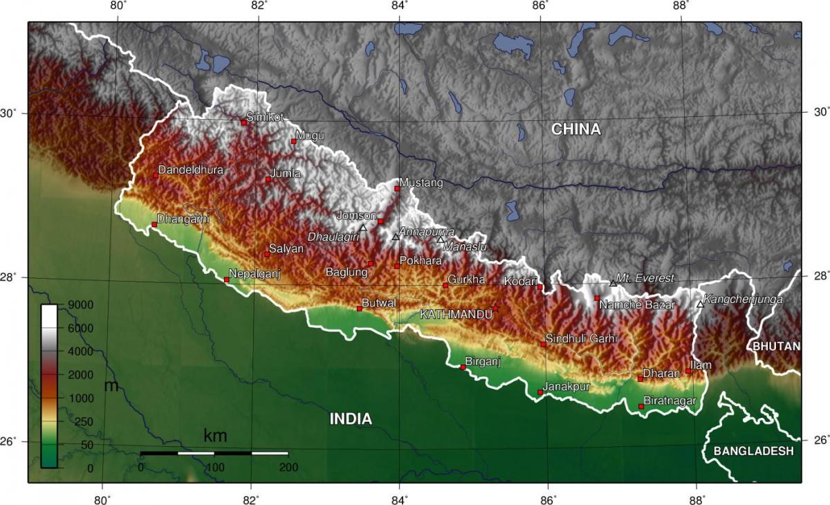 Карта спътник Непал