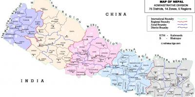 Непал политическа карта с кварталите